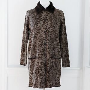 VTG Prosperity Knitwear Fur Collar Snakeskin Button Down Long Coat Size Small